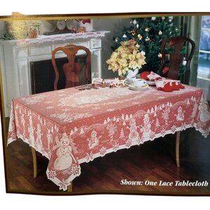 Holiday Quaker Lace Round Tablecloth 70" Round White Snowmen New Vintage